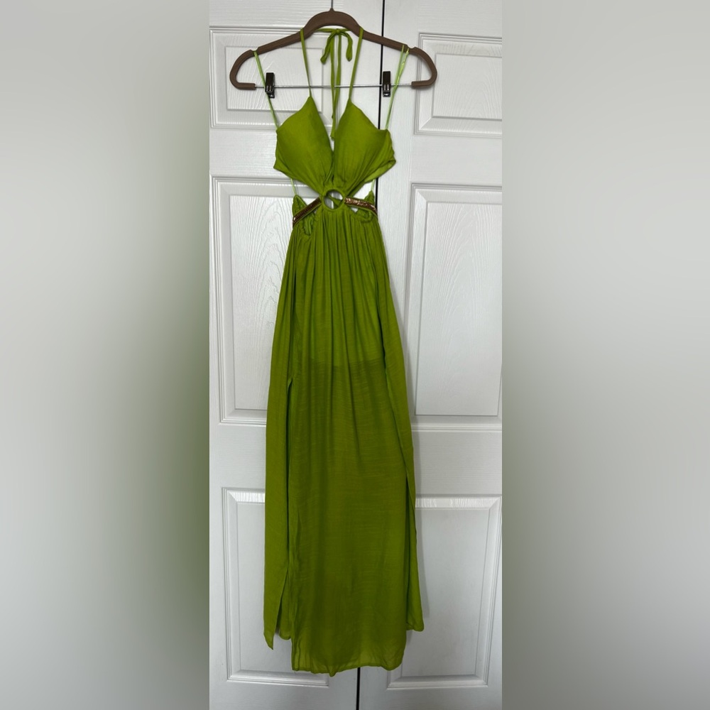 Fashion Nova NWT Lime Green Maxi Dress with Cut outs XS